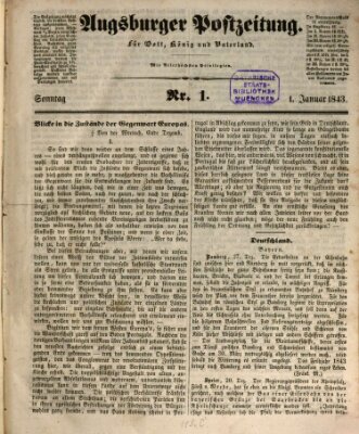 Augsburger Postzeitung Sonntag 1. Januar 1843