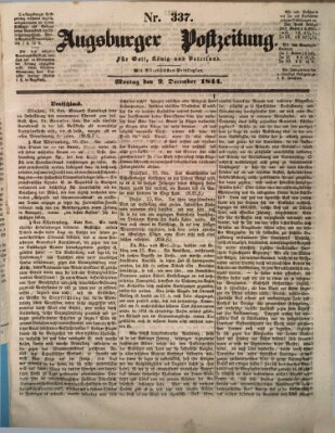 Augsburger Postzeitung Montag 2. Dezember 1844