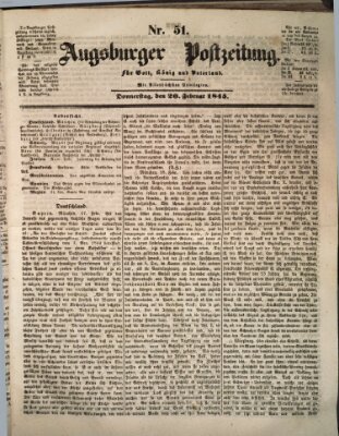 Augsburger Postzeitung Donnerstag 20. Februar 1845