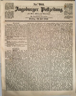 Augsburger Postzeitung Dienstag 22. Juli 1845