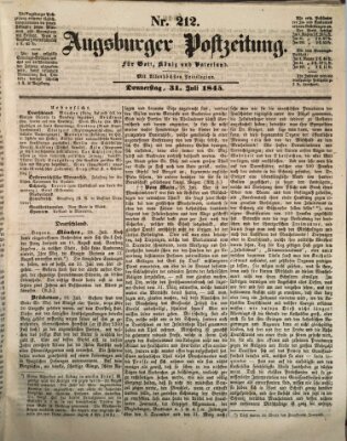 Augsburger Postzeitung Donnerstag 31. Juli 1845