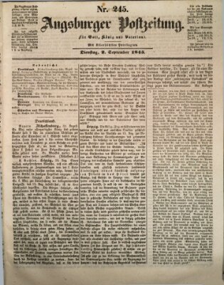 Augsburger Postzeitung Dienstag 2. September 1845