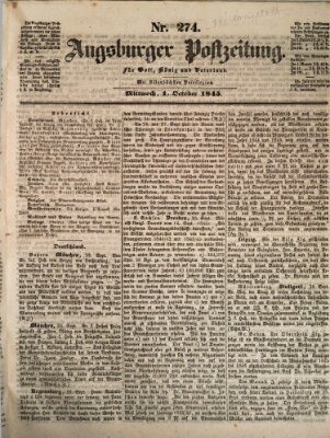 Augsburger Postzeitung Mittwoch 1. Oktober 1845