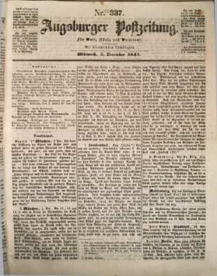 Augsburger Postzeitung Mittwoch 3. Dezember 1845