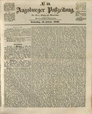 Augsburger Postzeitung Donnerstag 12. Februar 1846