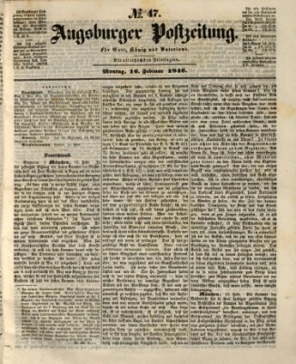 Augsburger Postzeitung Montag 16. Februar 1846