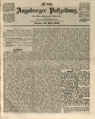 Augsburger Postzeitung Dienstag 28. April 1846