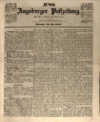 Augsburger Postzeitung Mittwoch 22. Juli 1846