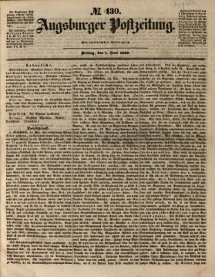 Augsburger Postzeitung Freitag 1. Juni 1849