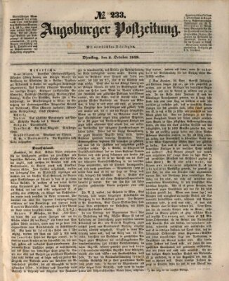 Augsburger Postzeitung Dienstag 2. Oktober 1849