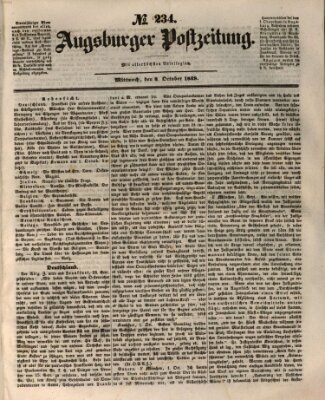 Augsburger Postzeitung Mittwoch 3. Oktober 1849