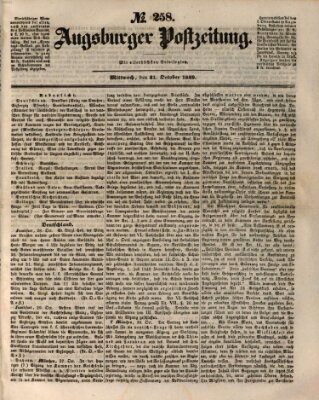 Augsburger Postzeitung Mittwoch 31. Oktober 1849