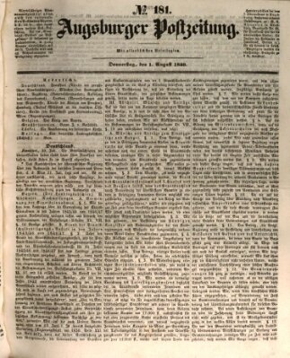 Augsburger Postzeitung Donnerstag 1. August 1850