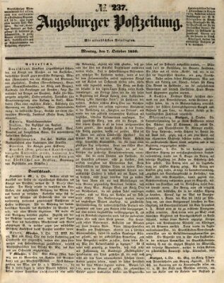 Augsburger Postzeitung Montag 7. Oktober 1850