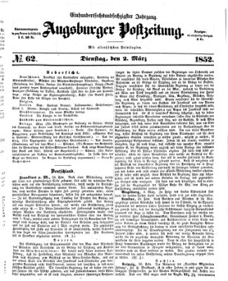 Augsburger Postzeitung Dienstag 2. März 1852