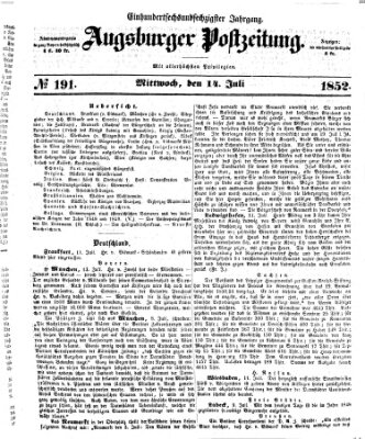 Augsburger Postzeitung Mittwoch 14. Juli 1852