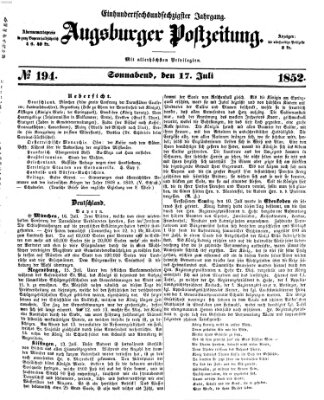 Augsburger Postzeitung Samstag 17. Juli 1852