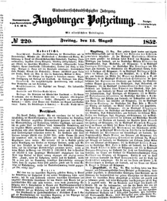 Augsburger Postzeitung Freitag 13. August 1852