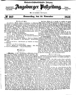 Augsburger Postzeitung Donnerstag 18. November 1852