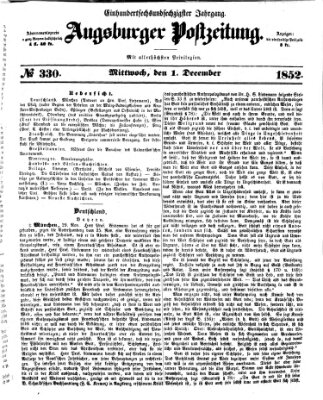 Augsburger Postzeitung Mittwoch 1. Dezember 1852