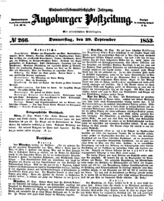 Augsburger Postzeitung Donnerstag 29. September 1853