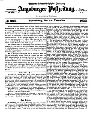 Augsburger Postzeitung Donnerstag 22. Dezember 1853