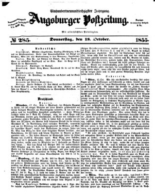 Augsburger Postzeitung Donnerstag 18. Oktober 1855