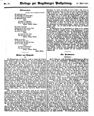 Augsburger Postzeitung Sonntag 12. April 1857