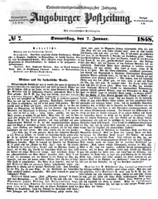 Augsburger Postzeitung Donnerstag 7. Januar 1858