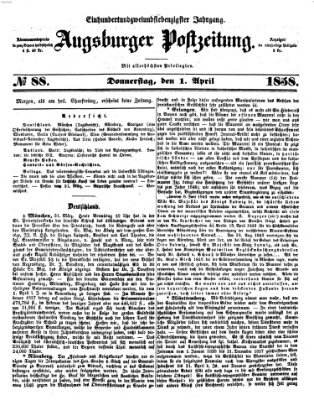 Augsburger Postzeitung Donnerstag 1. April 1858