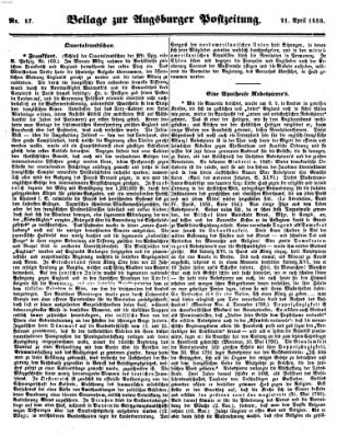 Augsburger Postzeitung Mittwoch 21. April 1858