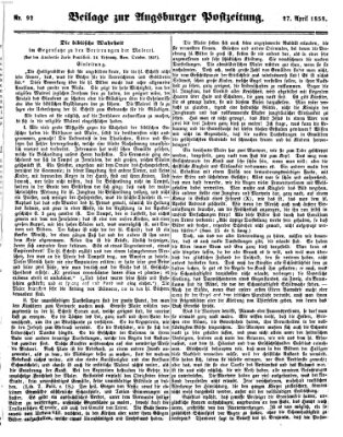 Augsburger Postzeitung Dienstag 27. April 1858