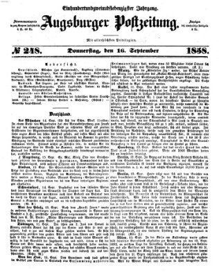 Augsburger Postzeitung Donnerstag 16. September 1858