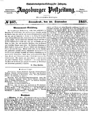 Augsburger Postzeitung Samstag 25. September 1858