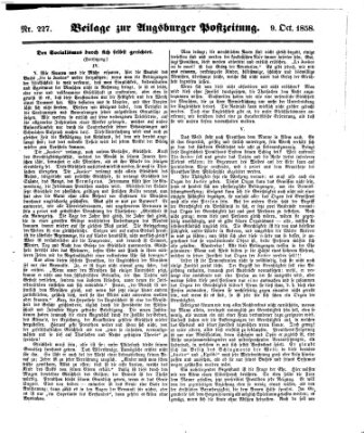 Augsburger Postzeitung Samstag 9. Oktober 1858