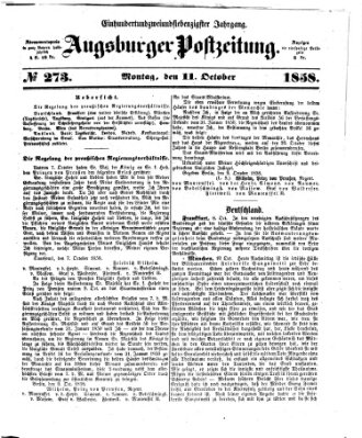 Augsburger Postzeitung Montag 11. Oktober 1858