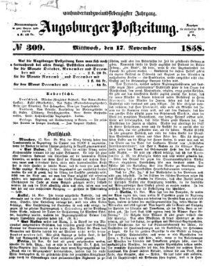 Augsburger Postzeitung Mittwoch 17. November 1858