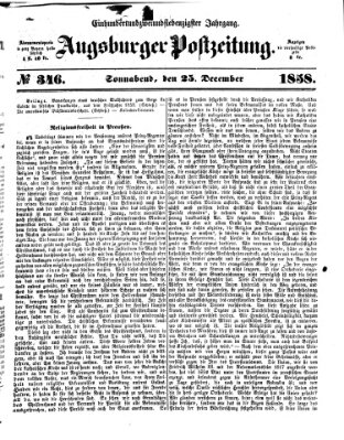 Augsburger Postzeitung Samstag 25. Dezember 1858