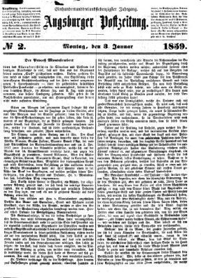 Augsburger Postzeitung Montag 3. Januar 1859