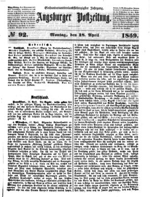 Augsburger Postzeitung Monday 18. April 1859