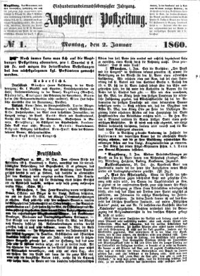 Augsburger Postzeitung Montag 2. Januar 1860