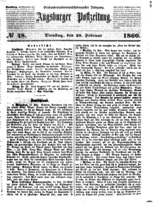 Augsburger Postzeitung Dienstag 28. Februar 1860