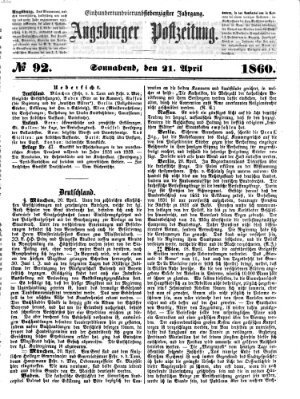 Augsburger Postzeitung Samstag 21. April 1860