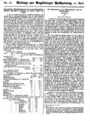 Augsburger Postzeitung Samstag 21. April 1860