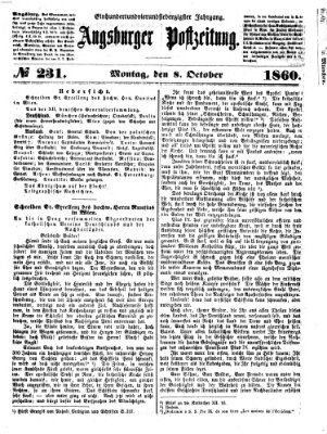 Augsburger Postzeitung Montag 8. Oktober 1860