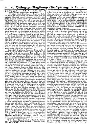 Augsburger Postzeitung Mittwoch 11. Dezember 1861