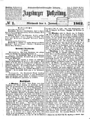 Augsburger Postzeitung Mittwoch 1. Januar 1862