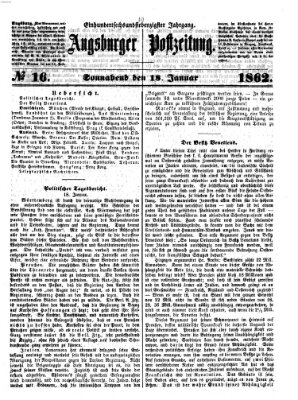 Augsburger Postzeitung Samstag 18. Januar 1862