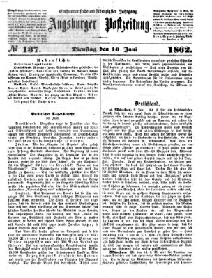 Augsburger Postzeitung Dienstag 10. Juni 1862