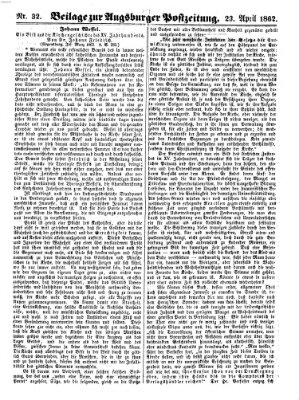 Augsburger Postzeitung Mittwoch 23. April 1862